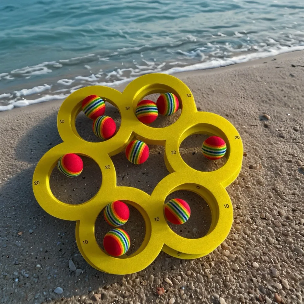 โต๊ะลอยน้ำรูปสามเหลี่ยมทำจาก EVA ทนทาน พร้อมลูกบอล 10 ลูก ชุดวงแหวนคะแนนสำหรับการขว้าง เกมปริศนาผ่อนคลาย สนุกสนานในน้ำช่วงฤดูร้อน