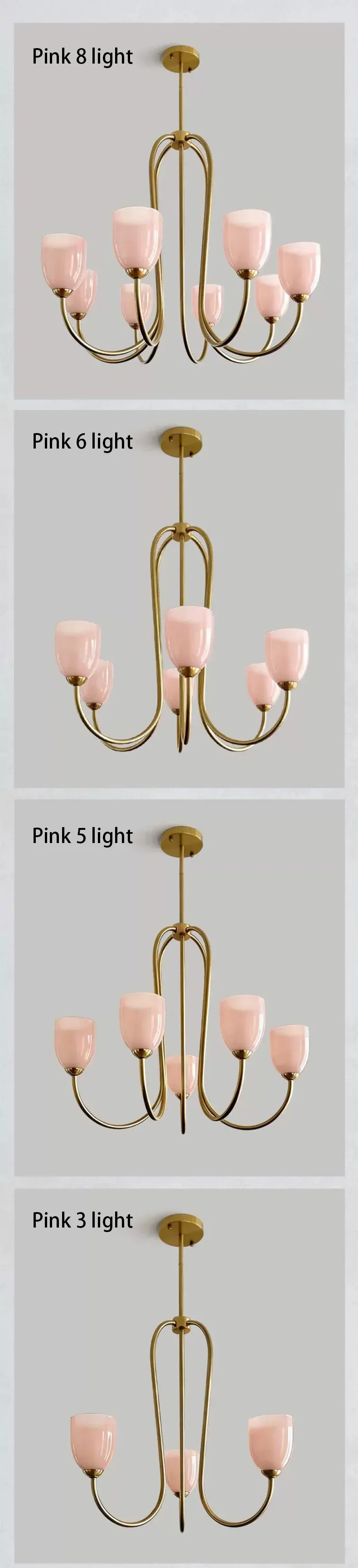 Nordic Romantic Glass E27 LED Chandelier Pink White Shades