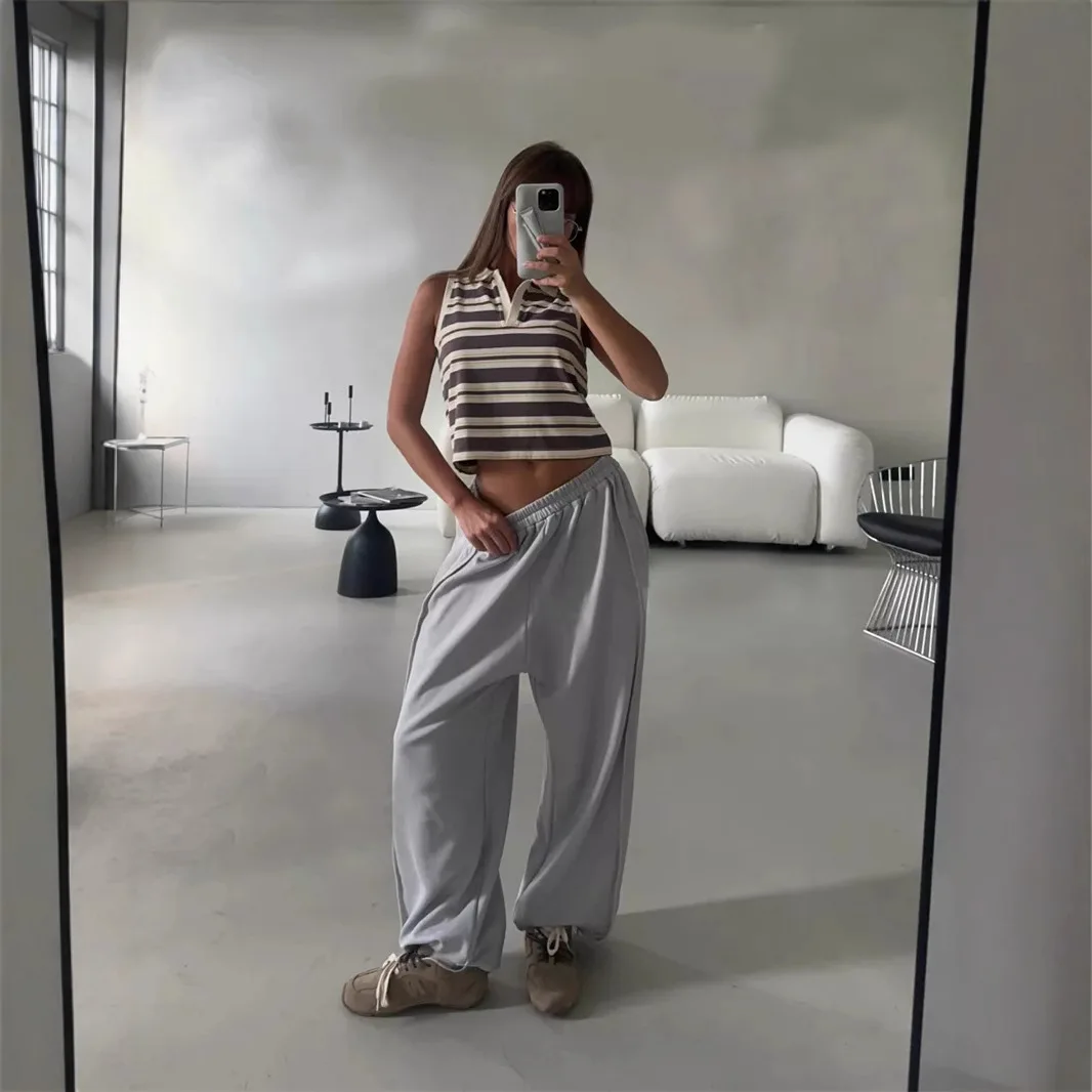 Mulher roupas calças estilo de rua americano solto calças casuais elegante e versátil cintura elástica sweatpants calças femininas