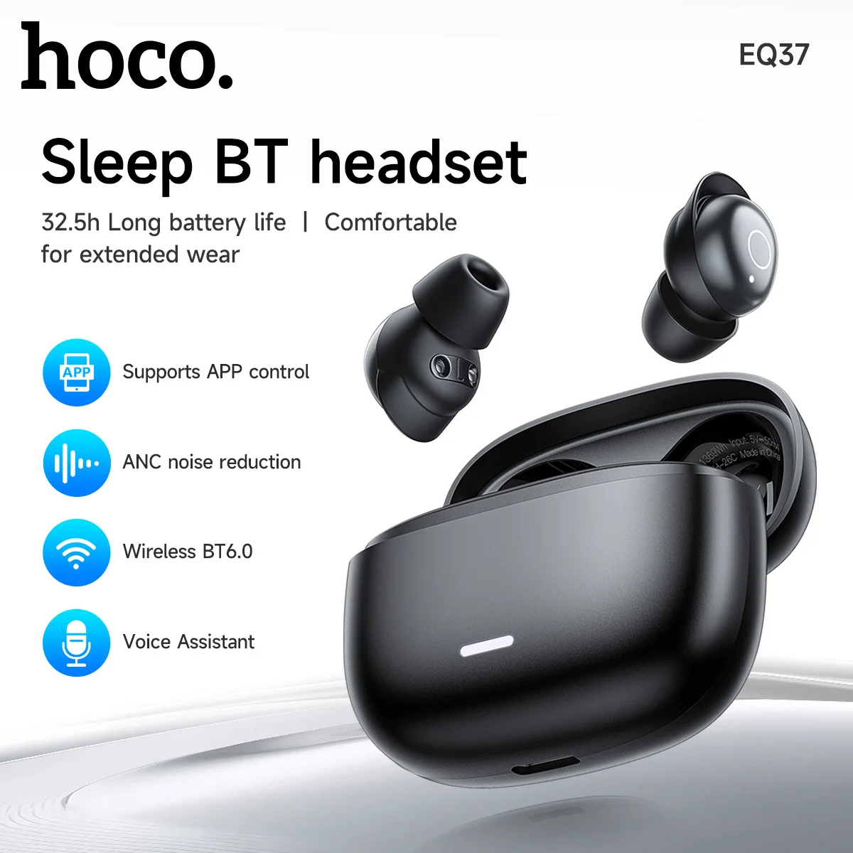 Image of HOCO EQ37 ANC Geräuschunterdrückende Schlaf-Ohrhörer KI-Übersetzungs-Headsets Bluetooth 6.0 Kopfhörer HiFi-Ohrstöpsel mit APP-Funktion