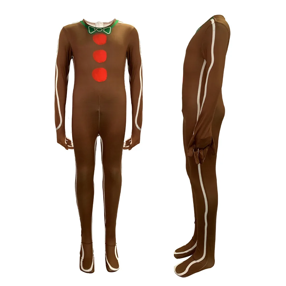 Hot Selling Set Christmas Tight Jumpsuit Cosplay Costume Halloween Cos Gingerbread Man