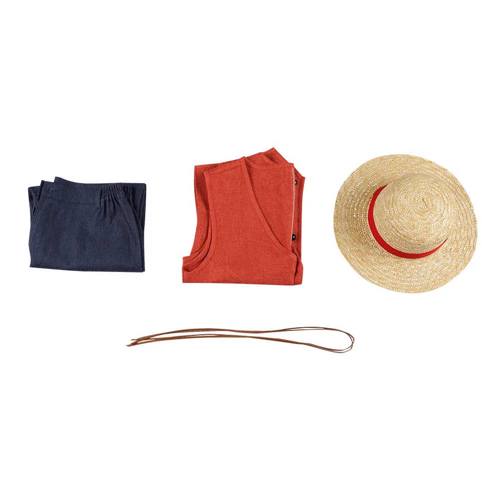 Live action movie monkey d. Luffy Cosplay Fantasias para Adultos, Colete Calças e Chapéu, Halloween Carnival Outfits, Roupas de Performance de Palco, Homens