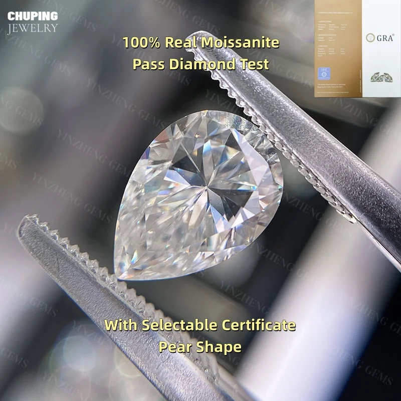

6A Grade D Color Moissanita Pear Cut VVS1 Real Loose Moissanita Stone Pass Diamond Test With GRA Certificate For Jewelry Making