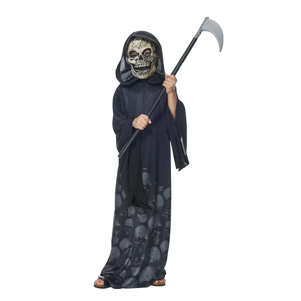 Girl The Dark Grim Reaper Halloween Costumes Boys Scary Skull Ghost Cosplay with Mask Carnival Easter Purim Fancy Dress