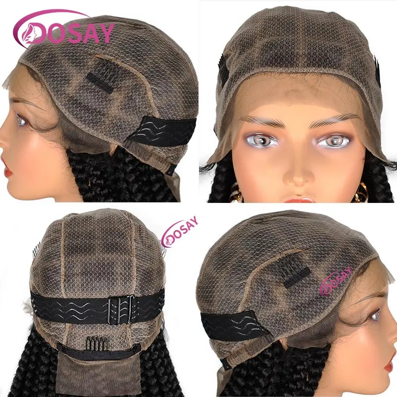 36Inch Grote Vierkante Knooploze Doos Gevlochten Pruiken Synthetische Full Lace Front Jumbo Box Gevlochten Pruik Voor Vrouwen Cornrows Vlechten Pruik