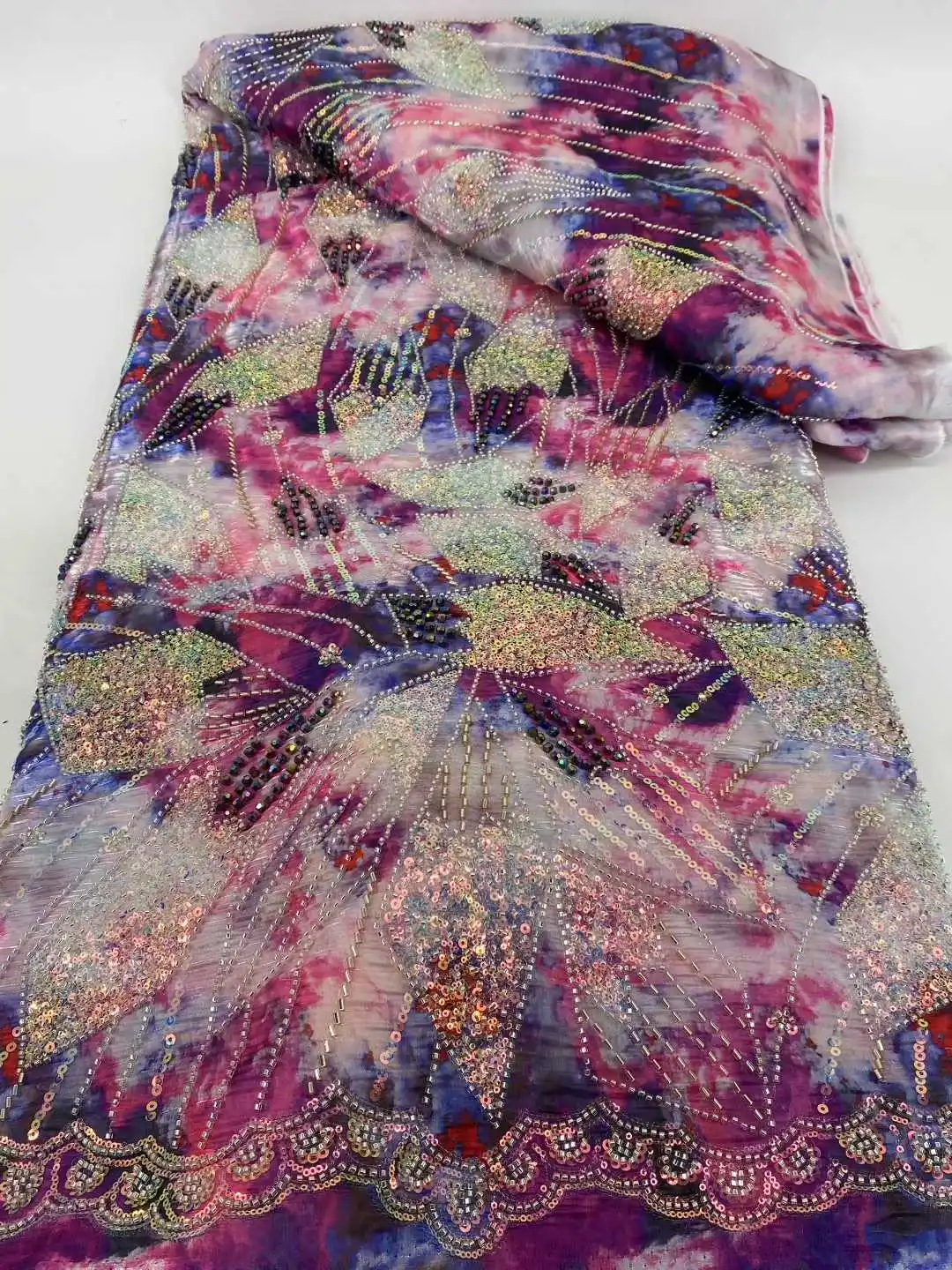 

2025 Latest 3D Flower Embroidery Beaded Sequins African Lace Fabric High Quality Nigerian French Ladies Wedding Material