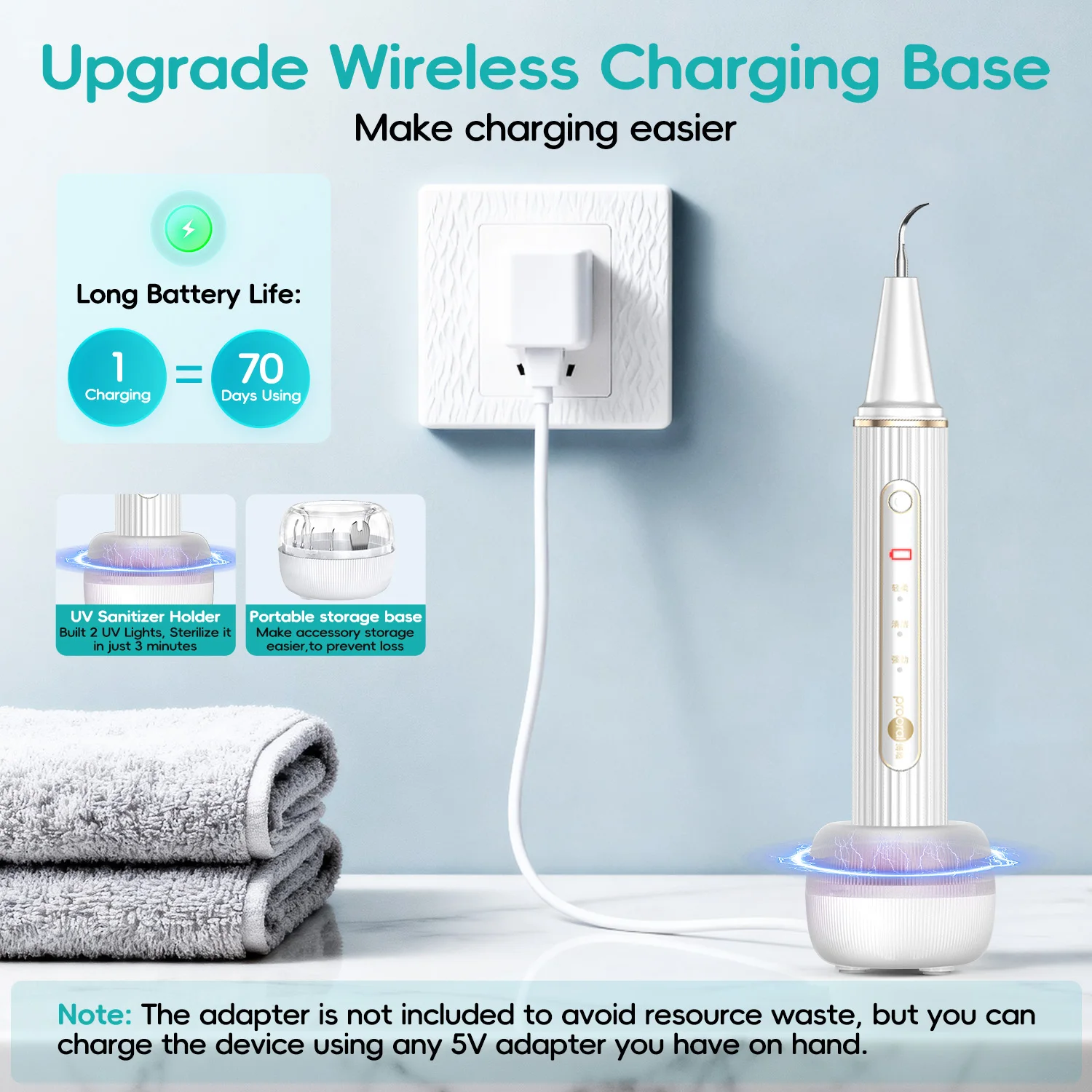 مزيل البلاك/الترار للأسنان، مجموعة تنظيف مزيل حساب التفاضل والتكامل للأسنان مع ضوء LED - 4 رؤوس وحقيبة شحن معقمة بالأشعة فوق البنفسجية #5