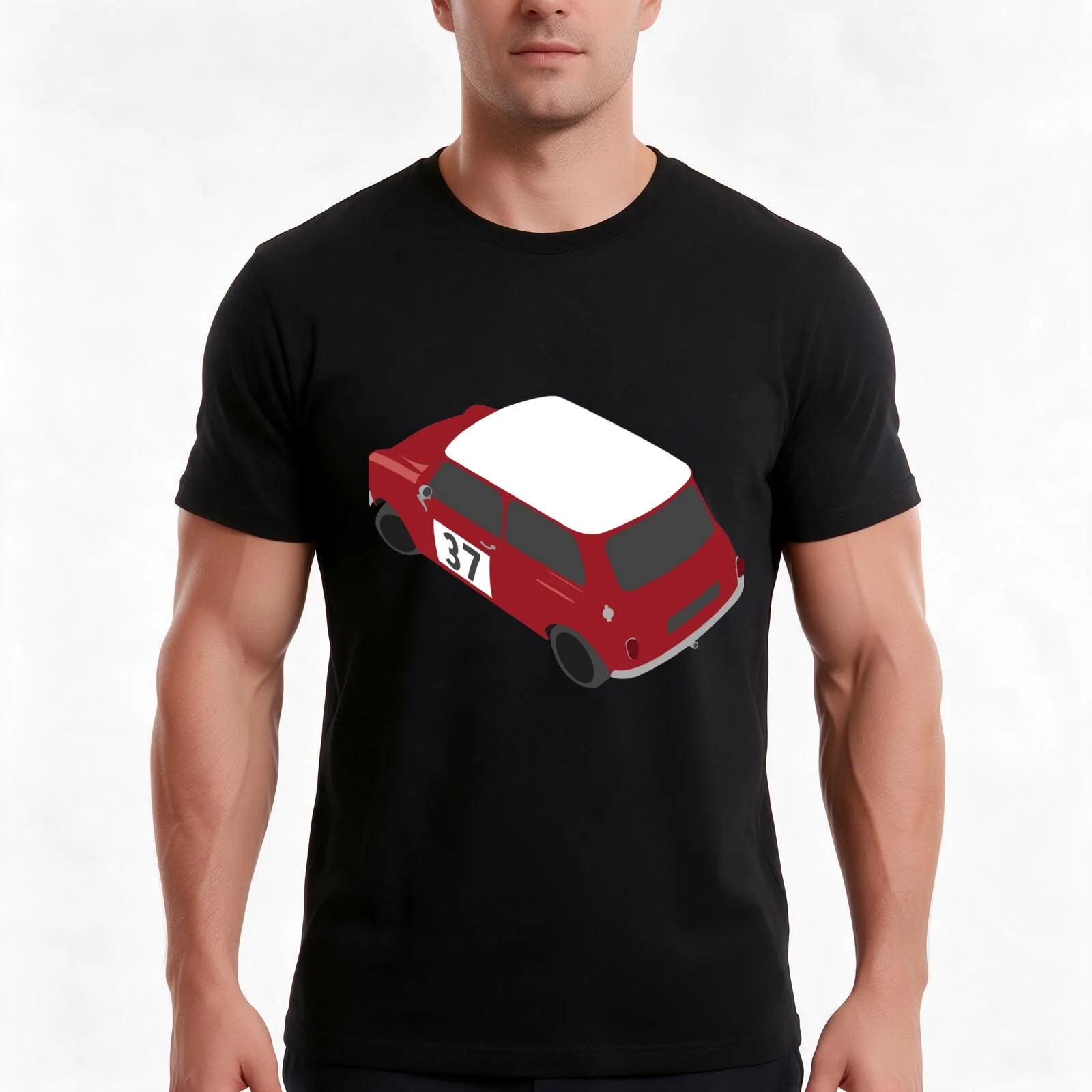Austin Mini Cooper Rally Car T-Shirt, Summer Casual Cotton Tee, Oversized Streetwear Tops, Vintage Graphic Print, 100% Cotton