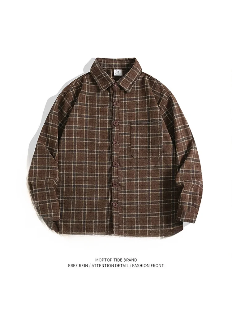 

Mr. WH Plaid Woolen irt Casual Preppy Sle Men's Spring Autumn Season ex Faionable Outerwear Polyester Fiber ort S...