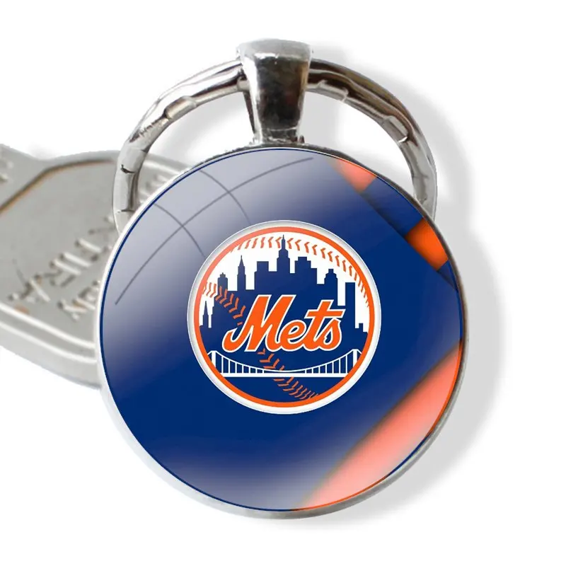 New York Mets Keychain Handmade Glass Cabochon Key Ring Holder Pendant Key Chains