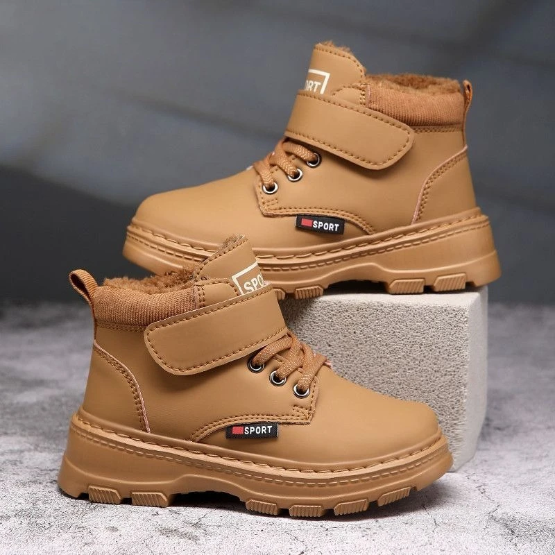Boys Kids Winter Snow Boots Warm Shoes Genuine Leather Soft Sole Thick Fleece Lined Non Slip for Cold Weather Outdoor