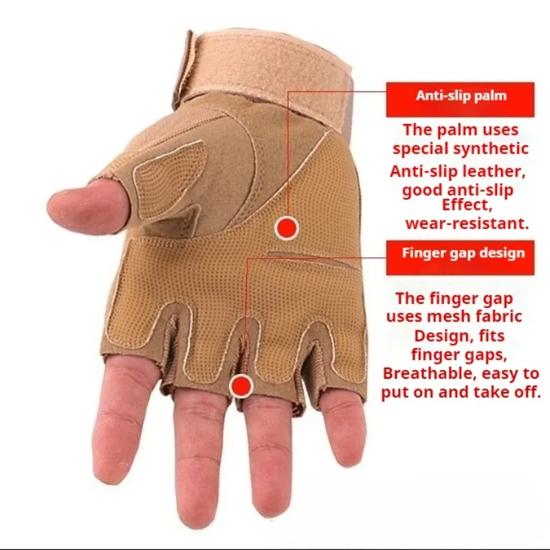 قفازات تكتيكية بمفصل صلب نصف اصبع للرجال للصيد القتالي والرماية وكرة الطلاء - بدون أصابع