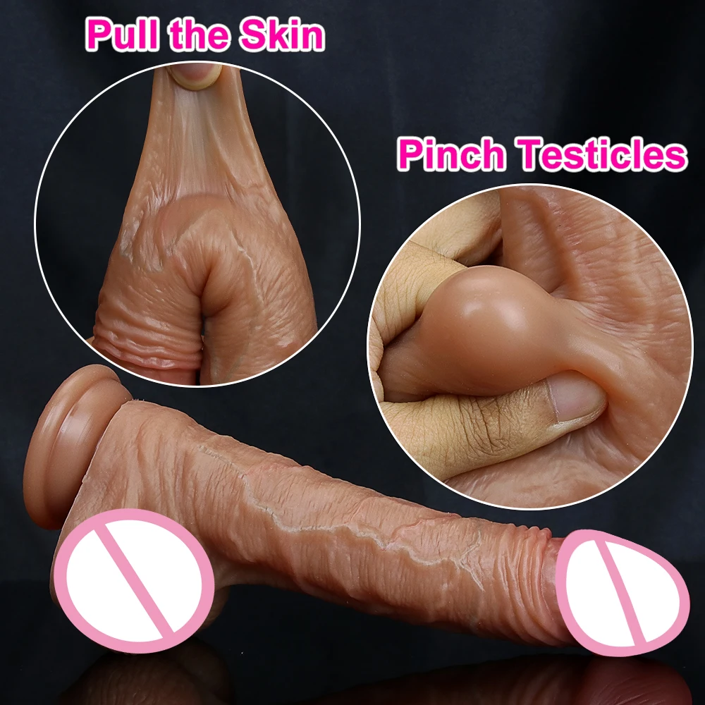 Realistic Soft Built-in Testicle Big Dildo Sliding Skin Small Penis Masturbators Double Cock Women Anal Sex Toy Suction Cup Dick