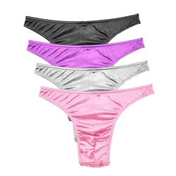 4Pcs/Bag Mens Panties Sexy Satin Silky Underwear Sissy Gay For Man Solid Color High QualityT-Back G-String  Many Styles