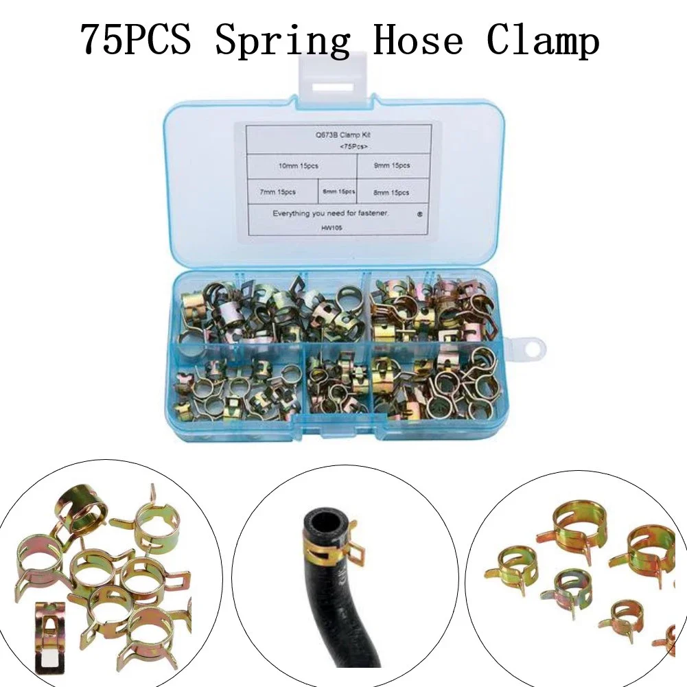 Oil Water Hose Spring Clip Clamp Spare Fuel Oil Water Galvanized Set Spring Steel 75PCS Hose Clip High Quality