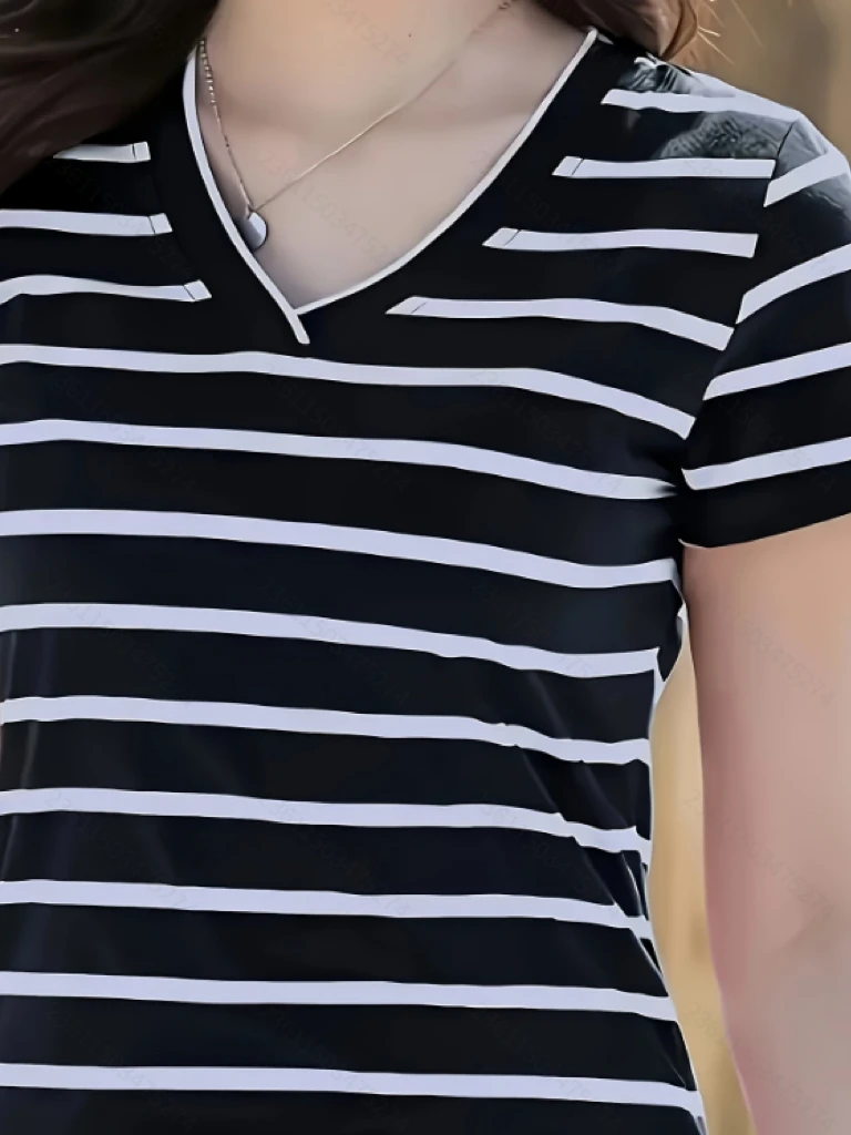 Directional women's fashionable striped short sleeved T-shirt