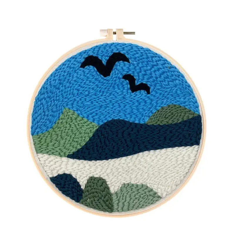 

Mountain And Birds Scenery Cross Stich Embroider Kit Handmade Poke Needle Wool Threads Punch Kit For DIY Women Crafter Beginner