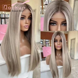 13x4 Ash Blonde Highlight Wig Straight Lace Front Wigs Human Hair Pre Plucked Transparent 13x6 HD Lace Frontal Wig For Women