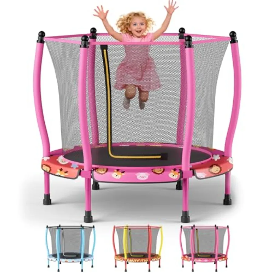 

55 Indoor Outdoor Trampoline for with Curved Poles 440lbs Capacity Blue Spring-Loaded Jumping Pad Gift for Boys Girls