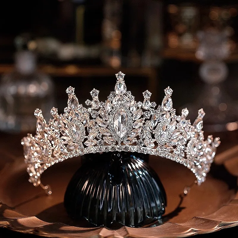 DIEZI Baroque Luxury Big Water Drop Crystal Tiara Crown For Women Girls Wedding Elegant Bridal Princess Party Hair Dress Jewelry