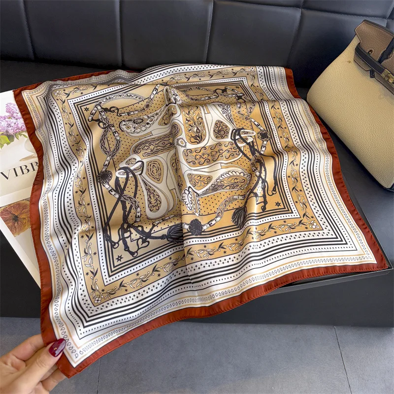 New Bandana Designer Silk Square Scarf Women Satin Shawl Wrap Hijab Female Hair Band Wrist Luxury Headkerchief 70*70cm Echarpe view 4