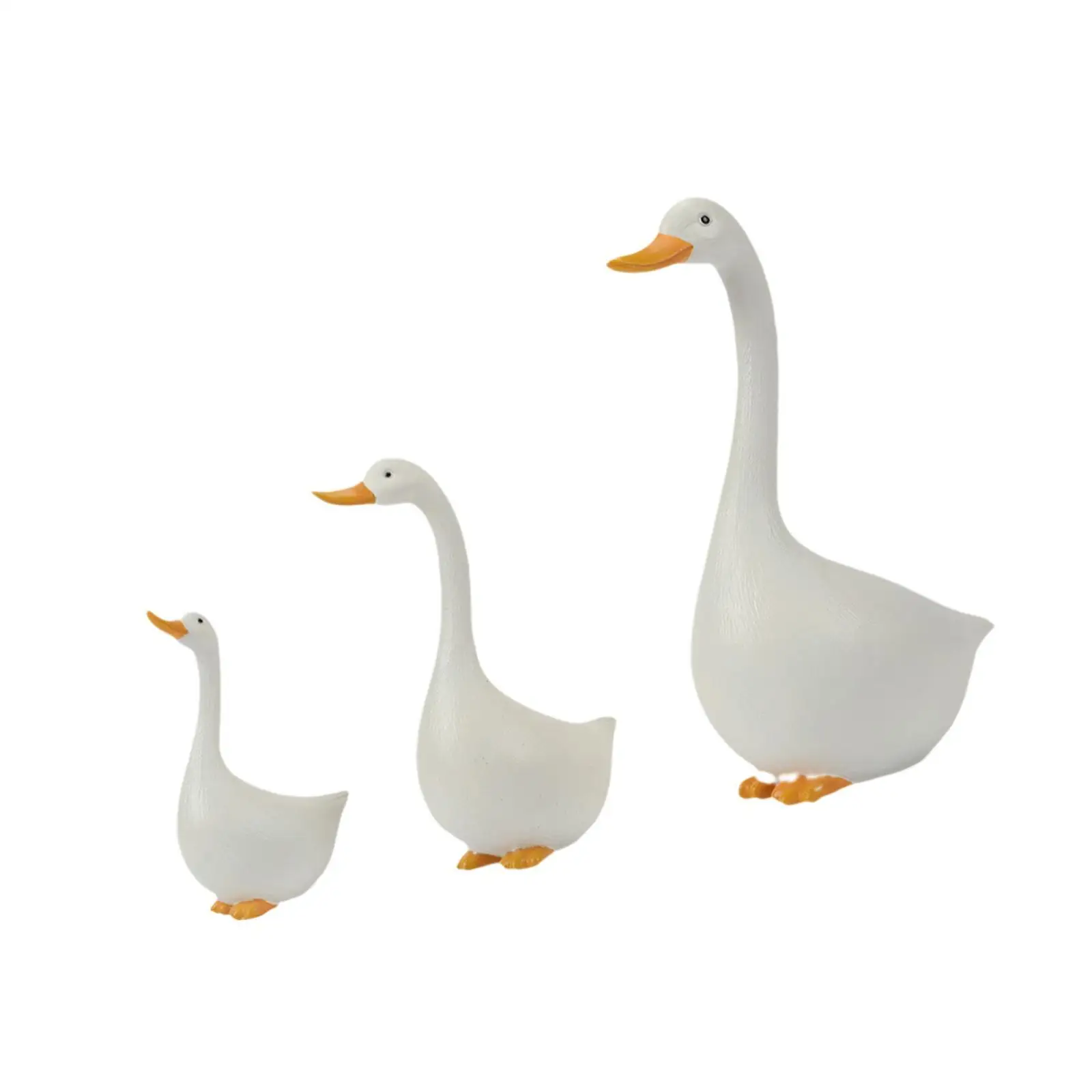 3x Duck Statues White Resin Garden Sculptures for Desktop Balcony TV Cabinet