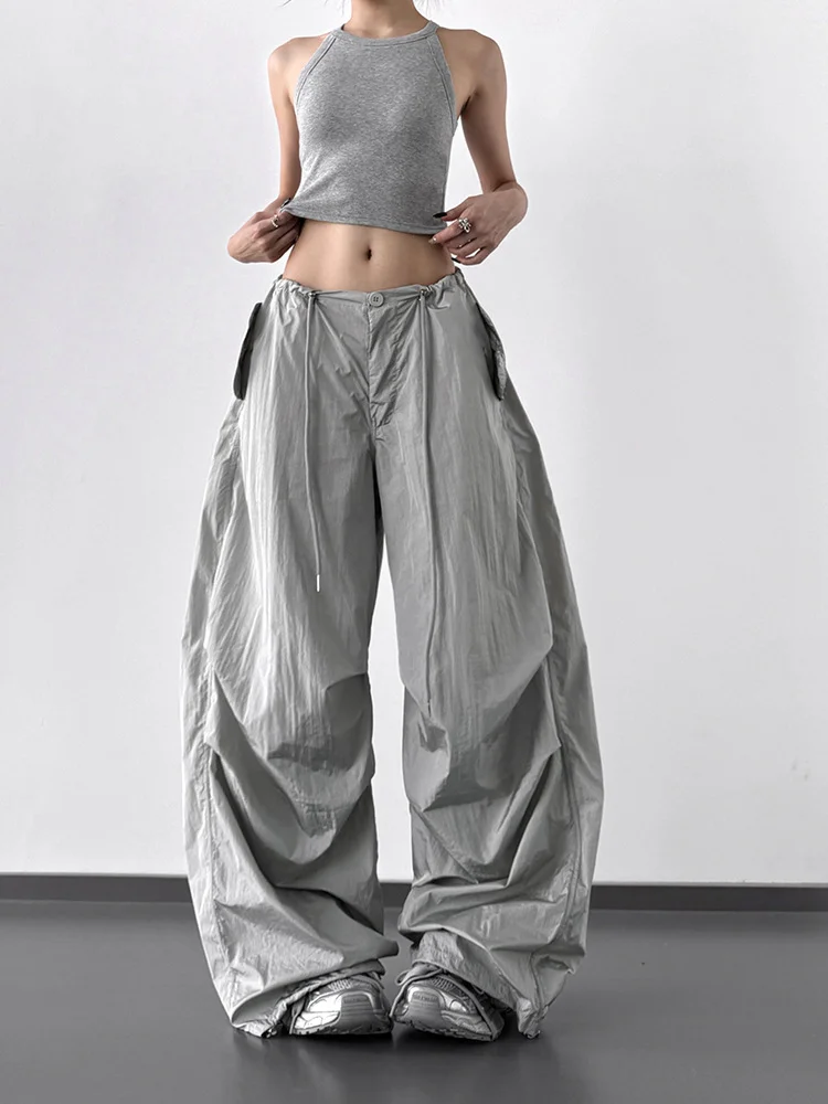 

Брюки-парашюты женские с низкой посадкой весенние танцевальные льняные мешковатые силуэты в стиле карго на открытом воздухе милая девушка универсальные дышащие винтажные брюки