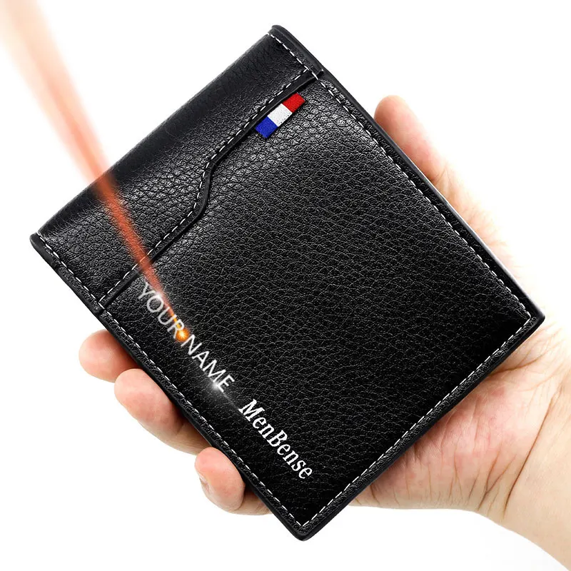 Luxury PU Leather Men Wallets Free Name Engraving Card Holder New Short Slim Male Wallet Zipper Coin Pocket Brand Man Purses