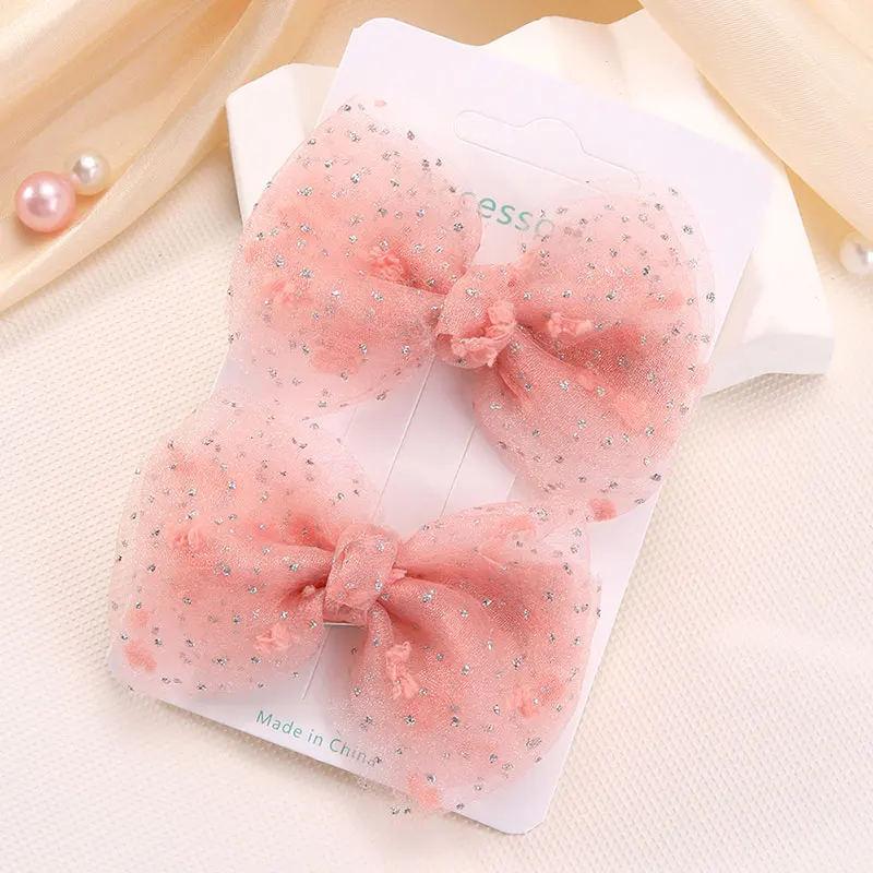 2Pcs Sweet Girls Lace Hairpin Princess Shinng Dot Hair Bow Clips Children Duckbill Clip Fashion Hairpins Hair Accessories