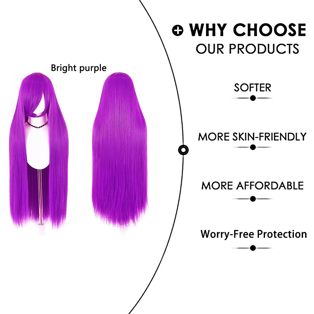 شعر مستعار صناعي مستقيم 80 سم، كثافة عالية 180%، شعر مستعار عالمي أرجواني وبرتقالي للحفلات اليومية مقاوم للحرارة #5