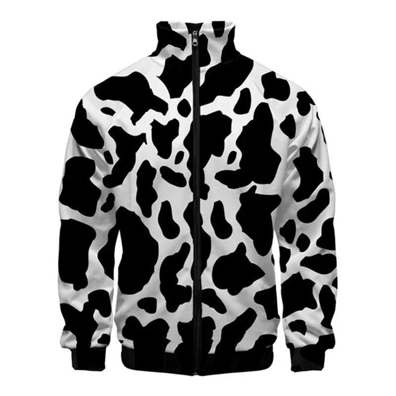 Black White Cow Spots 3D Print Jacket Men Casual Long Sleeves Coats Women Hot Sale Spring Autumn Zipper Jackets Outerwear