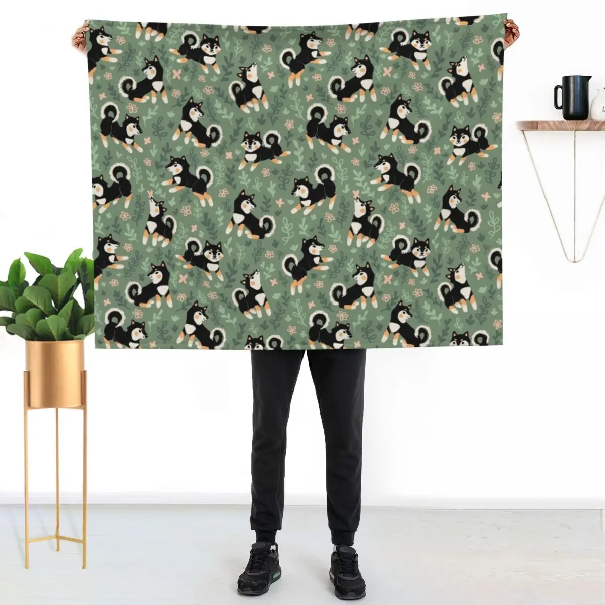 Playful Black And Tan Shiba Inu Pattern Throw Blanket blankets ands Camping Moving Soft Plush Plaid Single Blankets