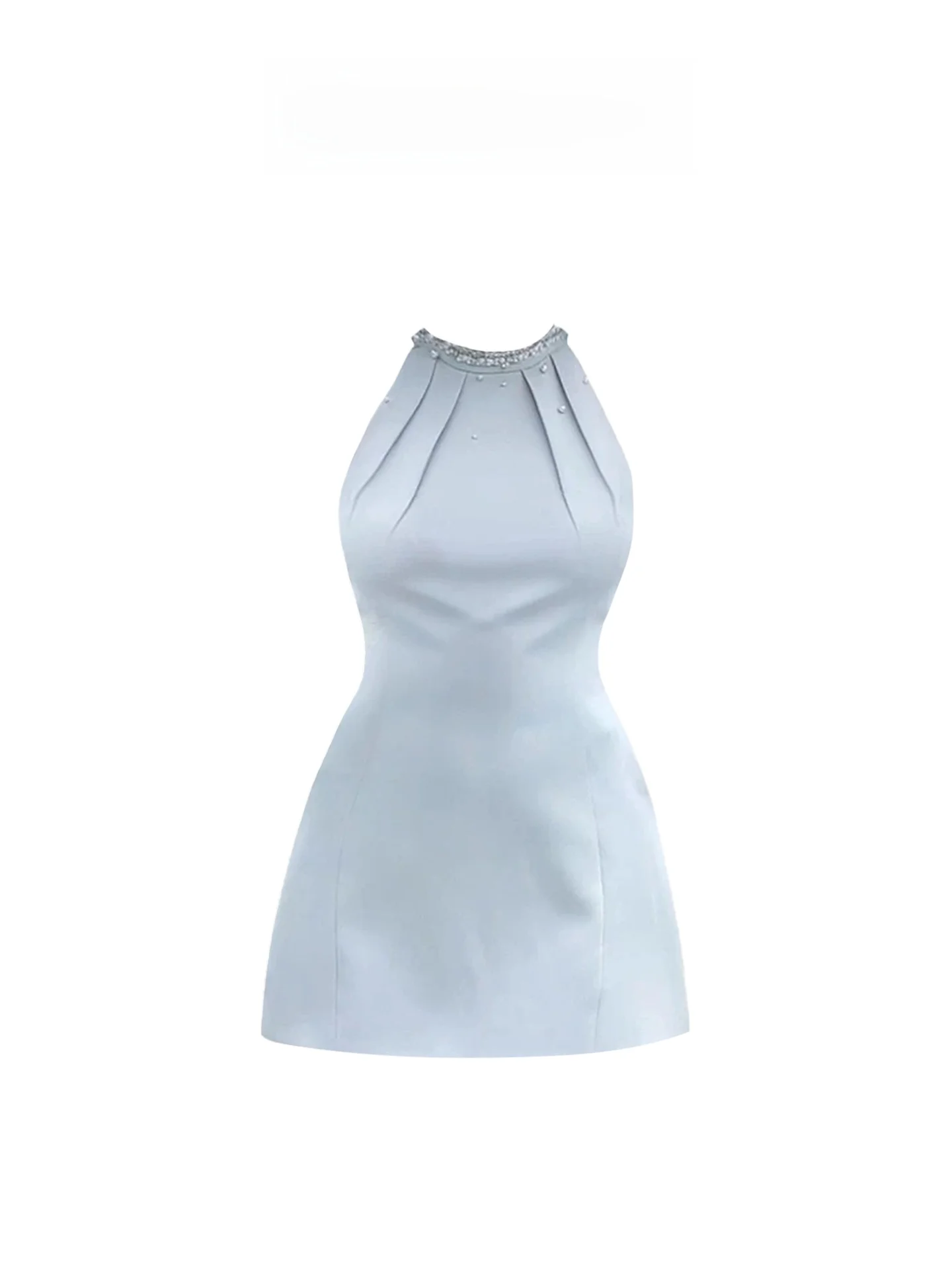 

HEZA Летнее платье трапециевидной формы с высокой талией, женское платье Ele Pearl Embellied Ne Hanging Dr, большие размеры, женские поездки на работу