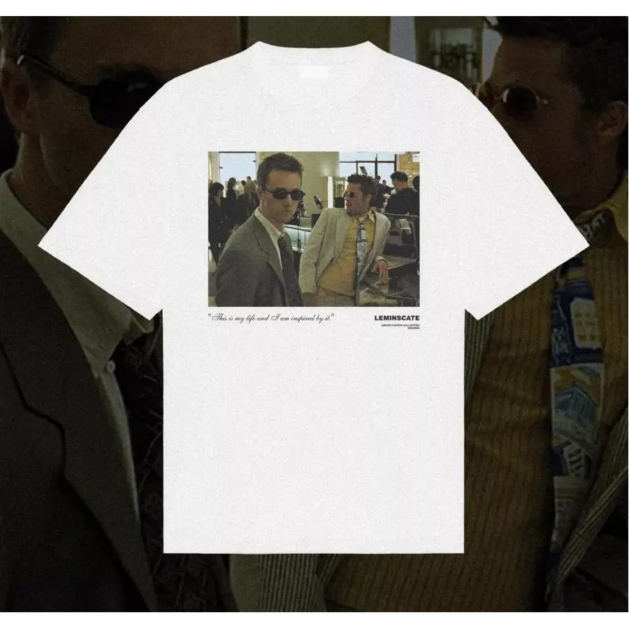 Camiseta de la película Fight Club marca Lemniscate algodón blanco manga corta 2025 ropa Casual de verano para hombres con cita inspiradora