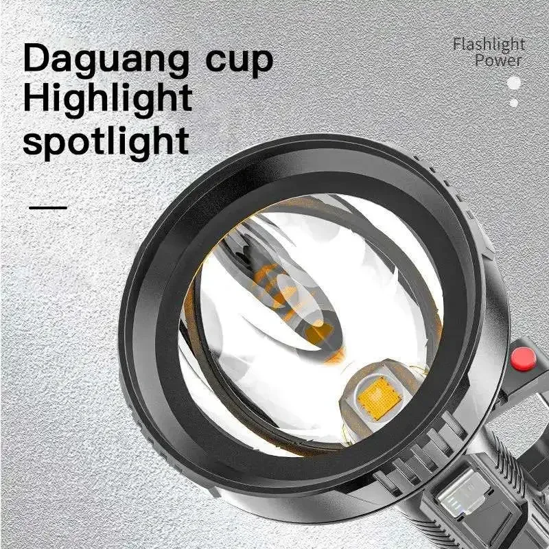 New High Power Portable Flashlight Rechargeable LED Flashlights Spotlight Waterproof Torch Light Searchlight for Outdoor Fishing
