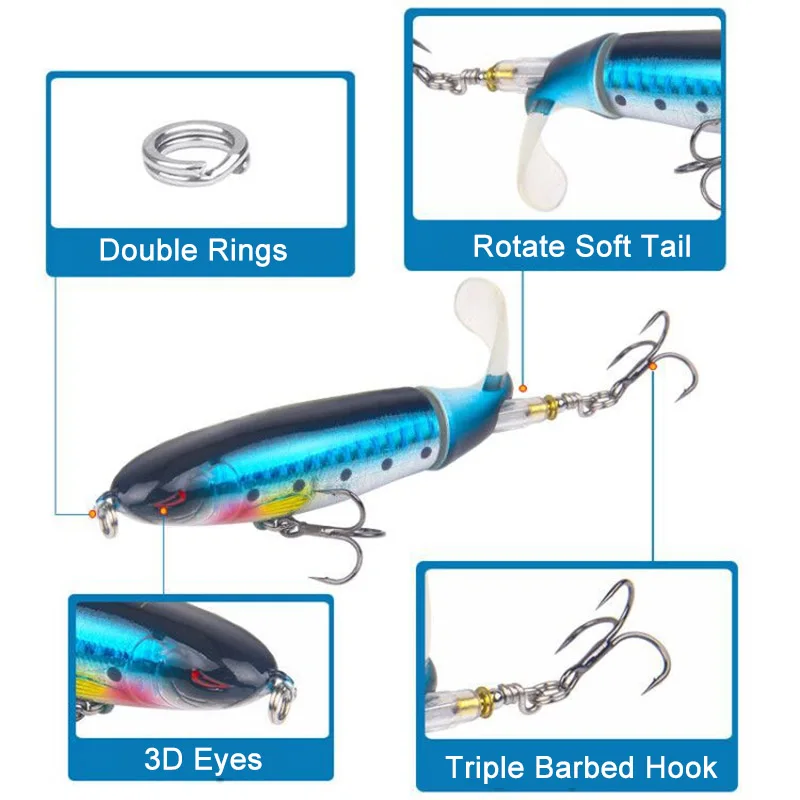 Popper Spin Fishing Lure Floating Hard Bait 1 PC Artificial Spinning Baits 10cm 13g Rotate Fishing Lure Perch Pesca Fishing Hook