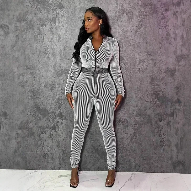 

GUWU модная женская полосатая футболка на молнии и леггинсы, осень 2024, уличный одинаковый комплект из двух предметов, спортивный костюм, наряд