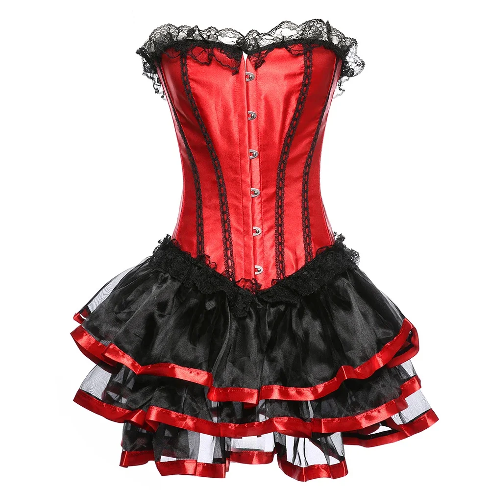 Women Saloon Girl Burlesque Red Skirt Corset Skirt Two Piece Set Plus Size Costume