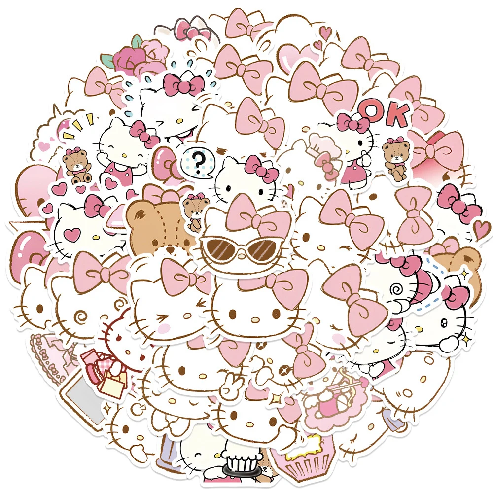 

10/30/50pcs Cute Pink Cartoon Hello Kitty Graffiti Stickers Kids Toy Fridge Laptop Phone Water Bottle Luggage Decoration Sticker