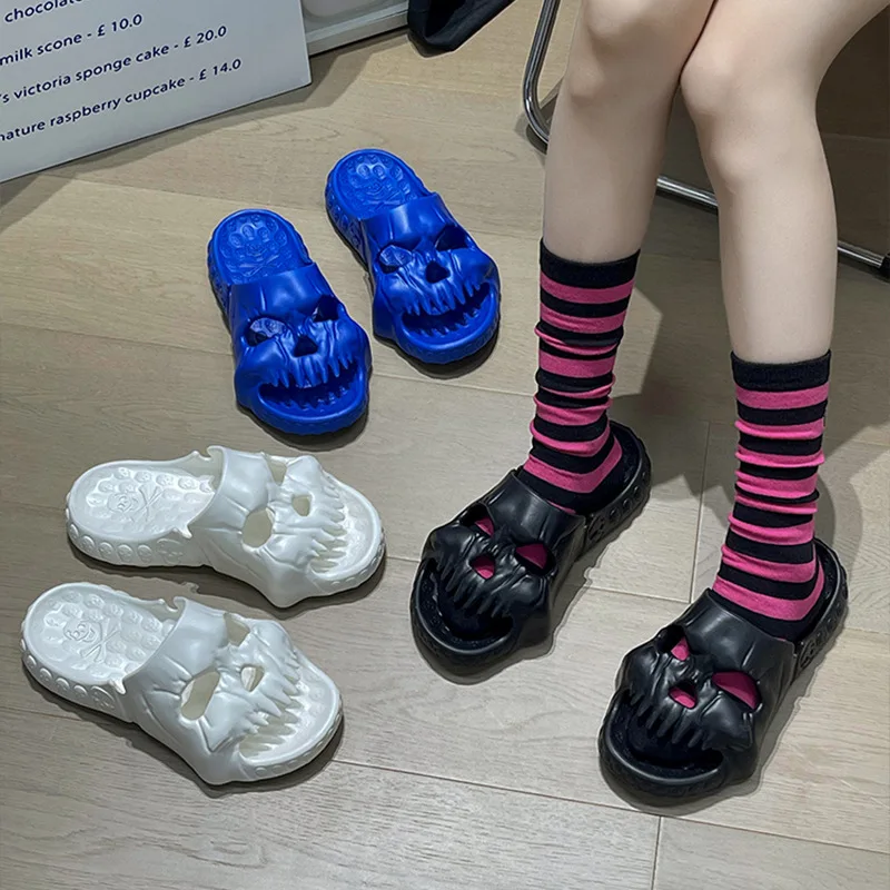 2023 Summer Personalized Skull Slides for Women Men Soft EVA Could Slipper Flat Unisex Beach Sandals Casual Couple Fun Flip Flop