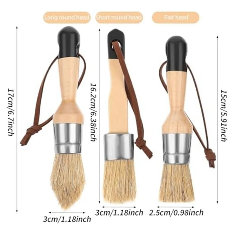 Practical-3 Pack Chalk Paint Brushes Kit For Furniture Reusable Flat And Round Chalk Paint Brushes Set Kit For Folk Art Home Dec
