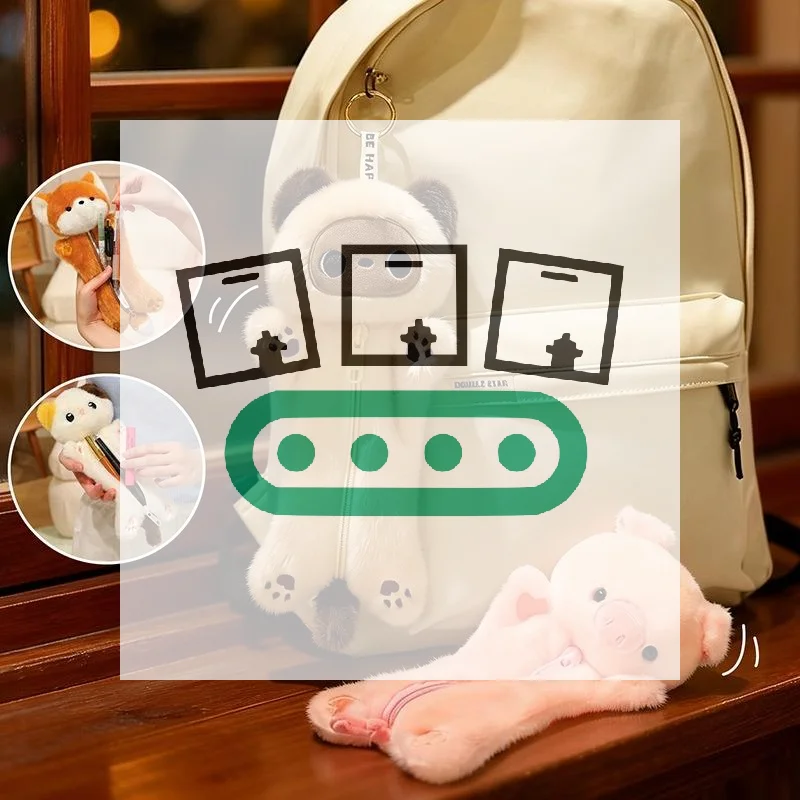 Cartoon Animal Shape Plush Pen Bag Zippered Large Capacity Stationery Pouch Bag Pendant Student School Supplies