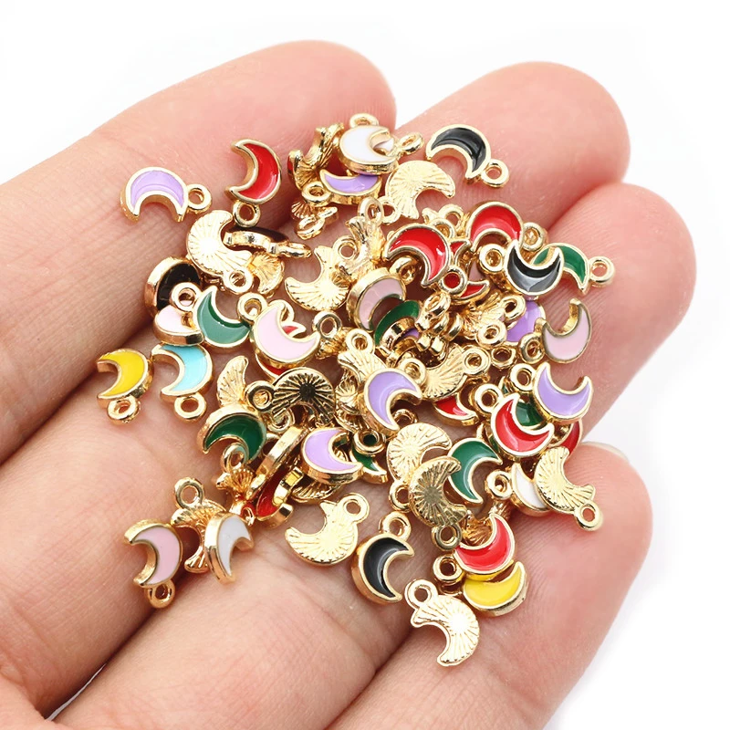 100Pcs 8x5mm Enamel Small Moon Charms Pendants Multi Colors DIY Jewelry Making Accessories Findings for Earrings Bracelet