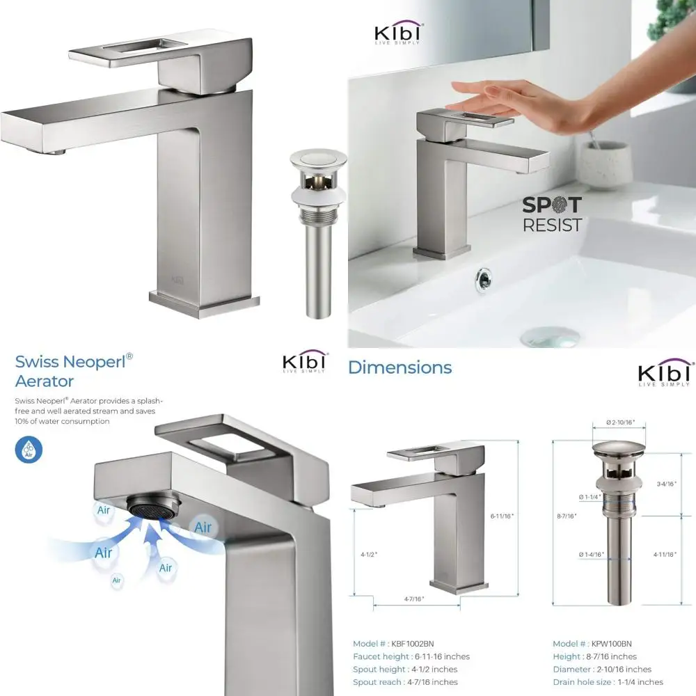 

Solid Brass Single Handle Bathroom Sink Faucet with Pop-Up Drain, High Arc Cubic Spout, Corrosion-Resistant Lavatory Fixture for