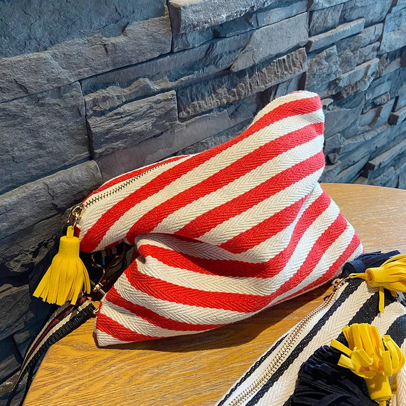 Cosmetic Bag Women Striped Makeup Case Organizer Korean Tassel Cosmetic Pouch Necesserie Travel Toiletry Bag Canvas Beauty Case