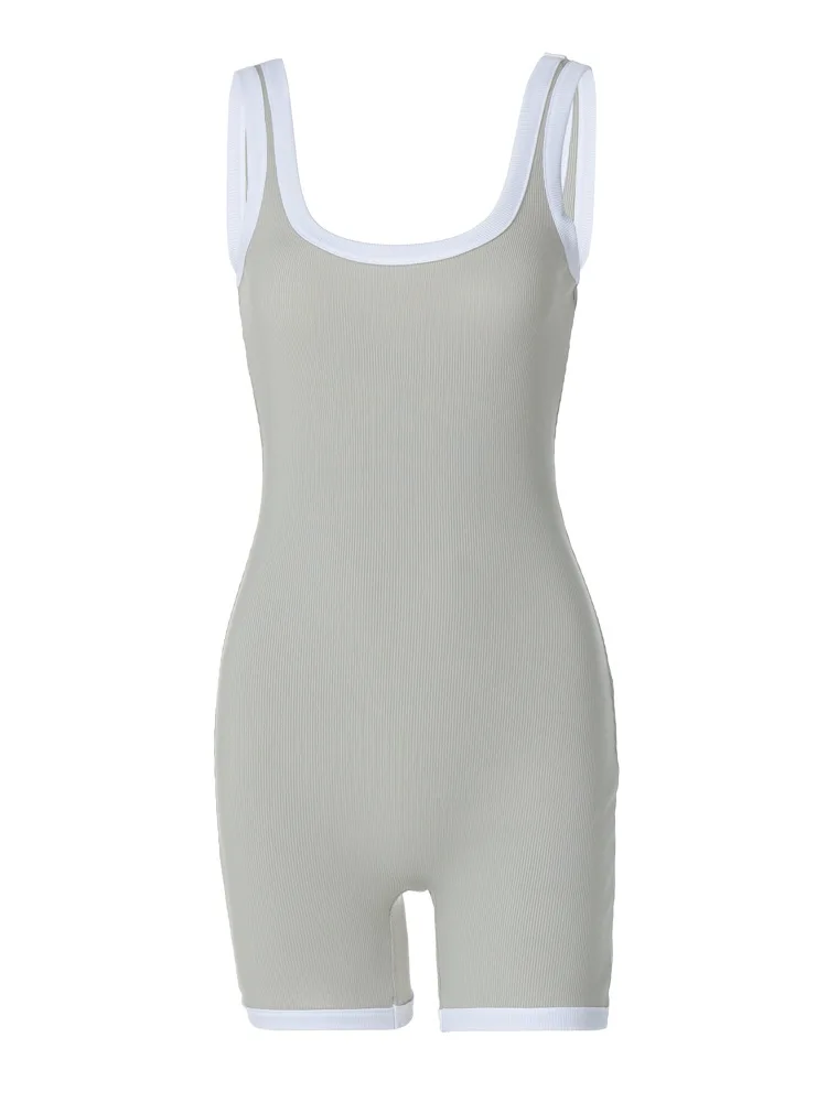 Abbigliamento donna 2025 Estate Nuovo scollo a U Bretelle di colore a contrasto Tuta sportiva attillata da yoga Combinaison Femme