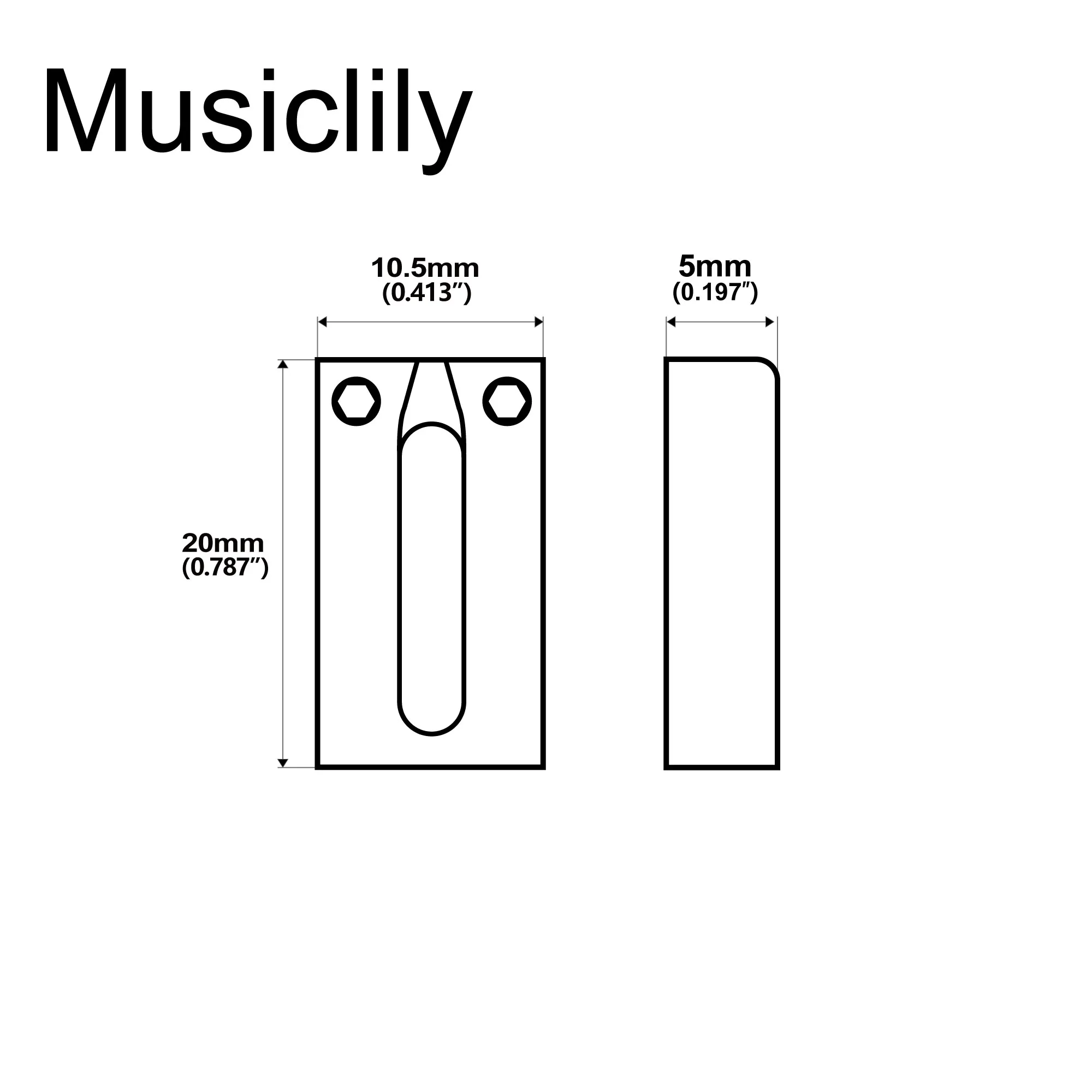 Musiclily Ultra 10.5mm Full Solid Stainless Steel Modern Rectangular Bridge Saddles for ST Tele Style Electric Guitar (Set of 6)