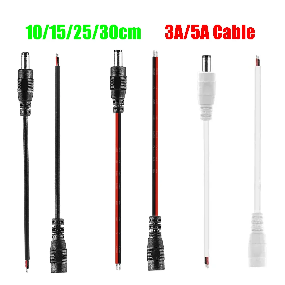 5.5 2.1mm Female Male Plug 5V 12V Jack Connector Wire DC Power Pigtail Cable For CCTV Camera LED Strips AC/DC Power Adapters