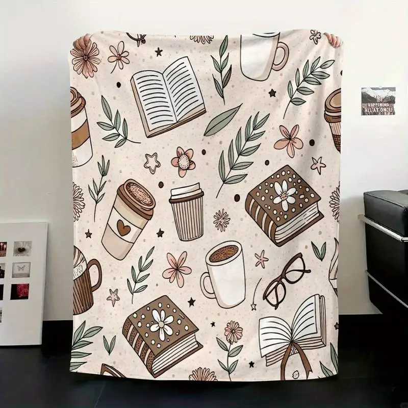 

Cozy Book & Coffee Throw Blanket, Soft Flannel Blanket for Couch Sofa Bed, Book Lover & Coffee Enthusiast Gift