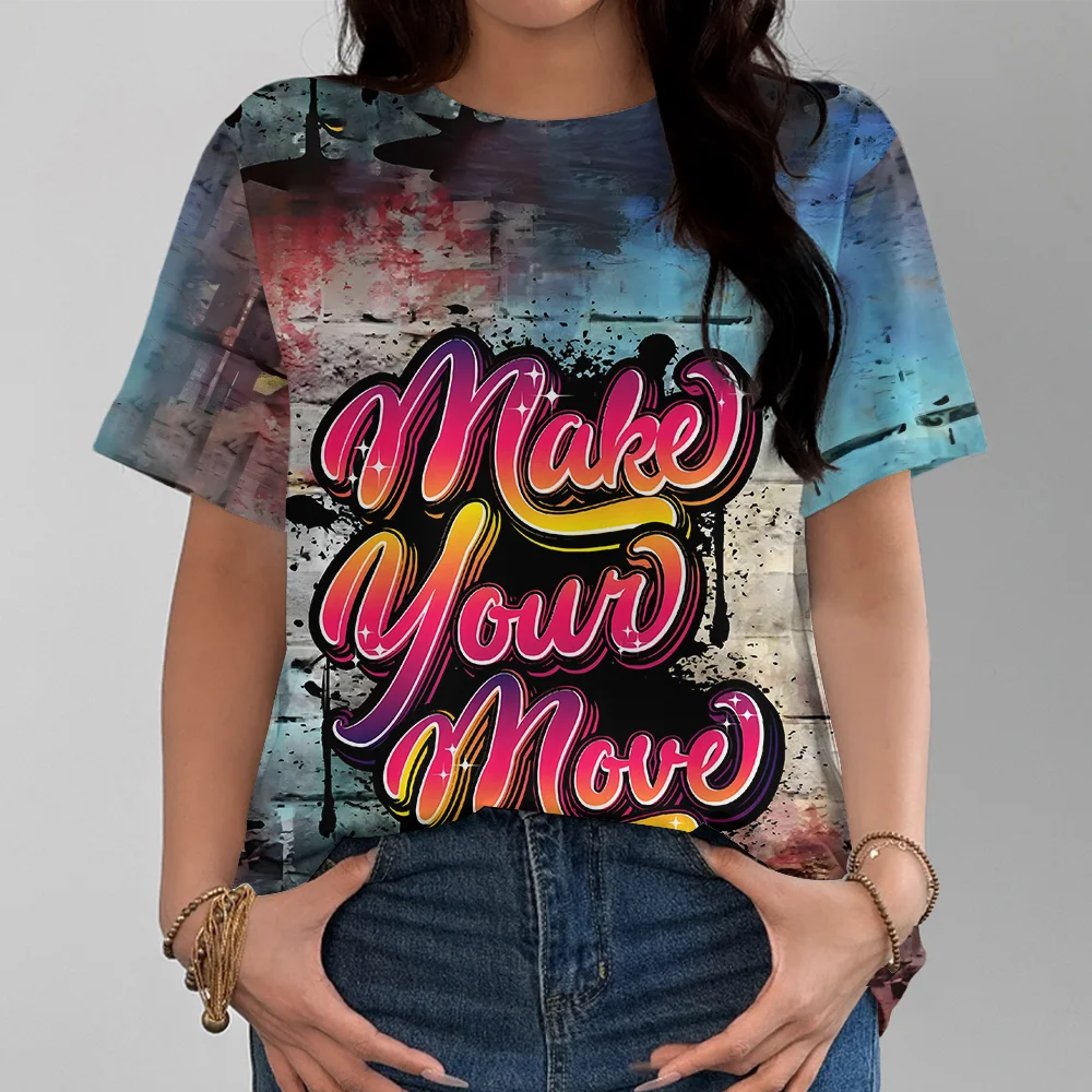 

Женская футболка Bold «Move Up» с граффити — розовая и синяя уличная стильная повседневная модная удобная летняя футболка с коротким рукавом Y2K